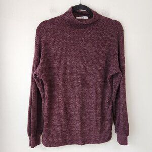 Magaschoni Waffle Knit Thermal Sweater Mockneck Slouchy Plum Purple Women's XS